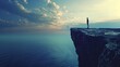 © Preecha - A clear and detailed photograph of a person standing at the edge of a cliff, looking out at the horizon with a hopeful expression, representing hope amidst depression, ultra-sharp and clear