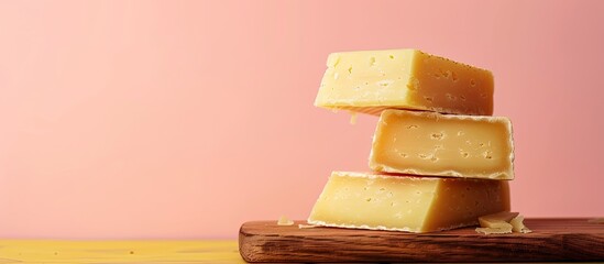 Aufkleber - Tasty Italian cheese, isolated on pastel background. with copy space image. Place for adding text or design