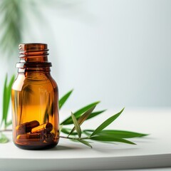 Canvas Print - Close-up of saw palmetto supplement bottle with white background