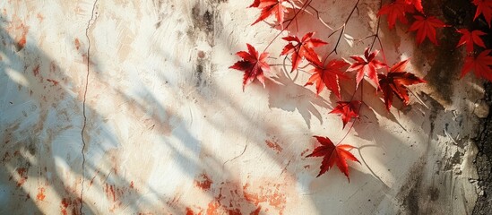 Poster - Autumn background with shadow of the maple tree leaves on a wall. Abstract Autumnal scene. with copy space image. Place for adding text or design