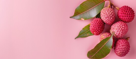Fototapete - Lychee on the pastel background.  Food  Isolated  Concept. with copy space image. Place for adding text or design
