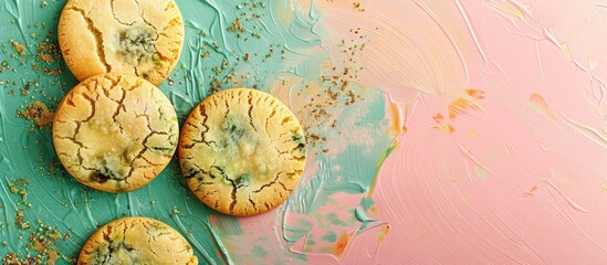 Aufkleber - seaweed cookie on pastel background  Food  Isolated. with copy space image. Place for adding text or design