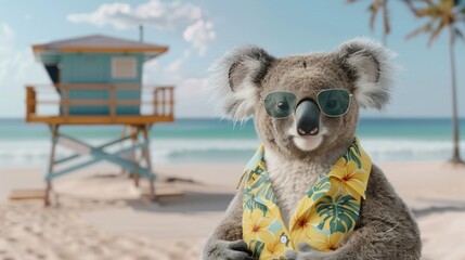 Sticker - Cool Koala Chillin on the Beach