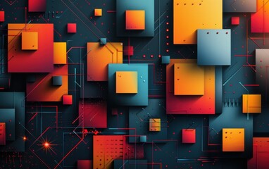 Wall Mural - A colorful abstract image of squares and rectangles with red, yellow, and blue colors. The image has a futuristic and modern vibe, with a sense of technology and innovation