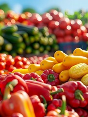 Wall Mural - fresh red and yellow peppers on display at farmers market.