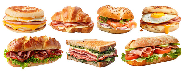 Wall Mural - PNG Delicious assorted breakfast sandwiches set