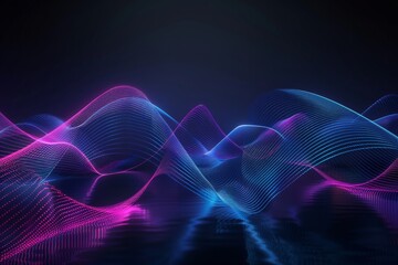 Wall Mural - 3D render, abstract background with neon glowing lines in blue and purple colors on black