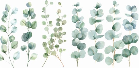 Wall Mural - Green leaf branches collection - watercolor floral illustration set, for cards, greetings, wallpaper, fashion, and backgrounds. Eucalyptus, olives, green leaves.