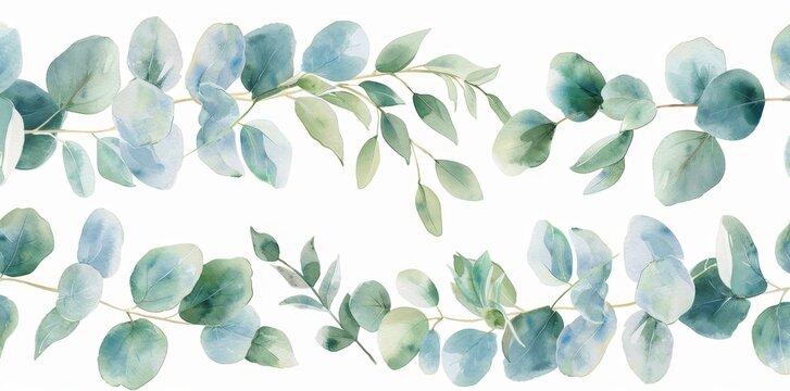 Decorative watercolor floral illustration collection of eucalyptus, olive, green leaves. Perfect for wedding stationary, greetings, wallpapers, fashion, background.
