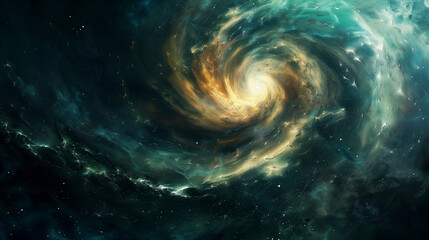 Wall Mural - Spiral galaxy in infinite space. Impressive swirls and colorful explosions remind us of the power and majesty of the universe, engaging the viewer on a cosmic journey.
