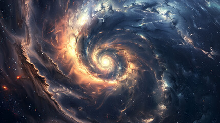 Wall Mural - Spiral galaxy in infinite space. Impressive swirls and colorful explosions remind us of the power and majesty of the universe, engaging the viewer on a cosmic journey.