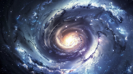 Wall Mural - Spiral galaxy in infinite space. Impressive swirls and colorful explosions remind us of the power and majesty of the universe, engaging the viewer on a cosmic journey.
