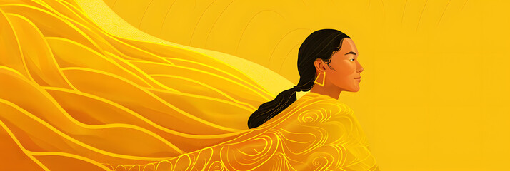 Wall Mural - a woman in a yellow robe on a yellow background