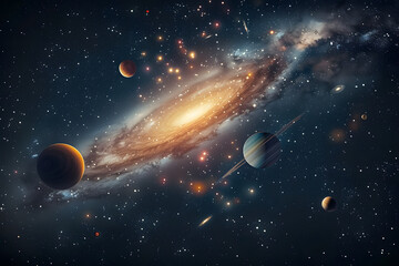 Wall Mural - solar system in milky way show planets orbiting