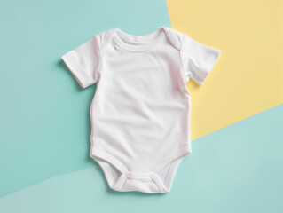 Wall Mural - blank empty white Infant Mini Me One Piece mockup on pastel background 