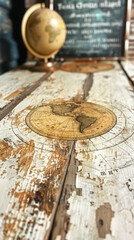 Wall Mural - an antique globe on a wooden table with a vintage map design, evoking a sense of exploration and his