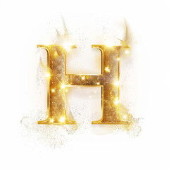 Wall Mural - Golden glowing letter H with gold dust on white clean background. Scrapbook activity. Generative AI