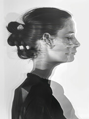 Monochrome Double Exposure Portrait of a Woman with Floral Elements