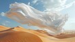 © Katsiaryna - White fabric flying in the wind in the desert. 3d rendering