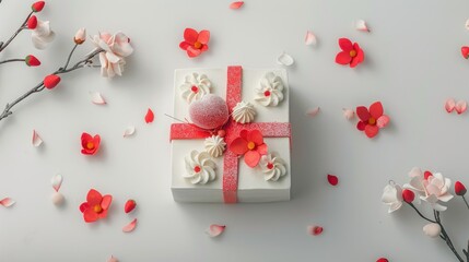 Sticker - International Women s Day Sweet bento cake and present box displayed on a white backdrop