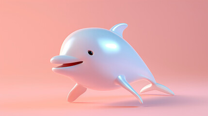 Sticker - A cartoon dolphin is standing on a pink background. The dolphin has a big smile on its face and is looking at the camera