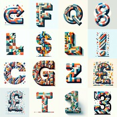 color geometric tiling Lettering Typeface. AI generated illustration