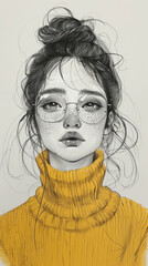 Wall Mural - A drawing of a woman wearing glasses