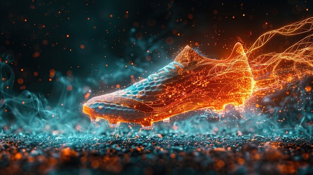 Futuristic Soccer Shoe with Energetic Particles