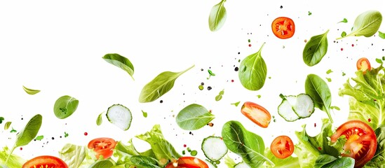 Leinwandbilder - Flying fresh salad isolated over white background. Copy space image. Place for adding text or design