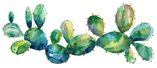 Wall Mural - Watercolor hand painted cactus plant. Isolated on a white background. Hand painted cactus plant. Sketch. with copy space image. Place for adding text or design