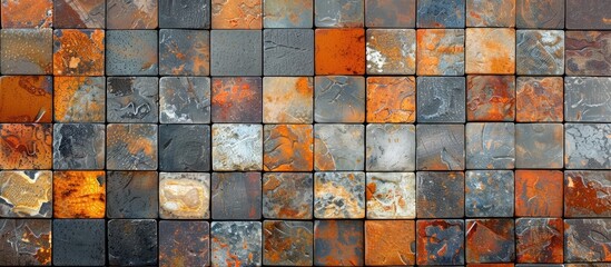 Wall Mural - surface of brown orange gray tiles. with copy space image. Place for adding text or design