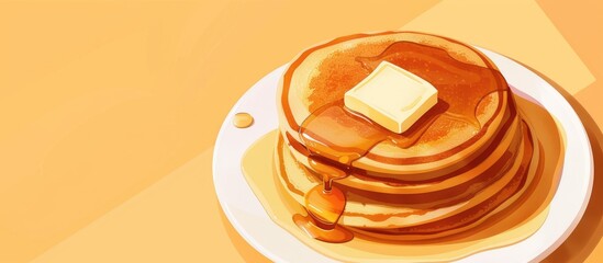 Fototapete - Pancakes with butter and syrup pastel background Isolated. with copy space image. Place for adding text or design