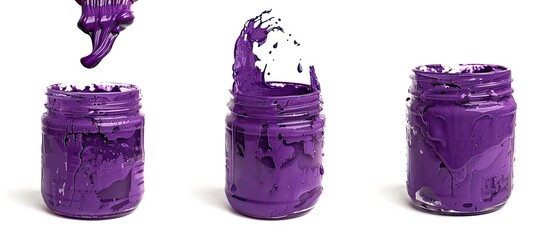 Wall Mural - A jar with purple paint in different angles on a white background. with copy space image. Place for adding text or design