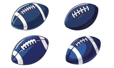 Set of Blue American football illustration pattern design oval ball in sports on transparent background