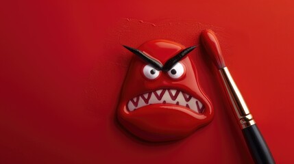 Wall Mural - Red nail polish that exudes a warrior like vibe comes with a handy brush Picture a whimsical cartoon doodle character sporting a mischievously evil expression