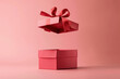 © Running opossum - Red gift box floating with its lid open on a pink background, creating a sense of surprise and excitement