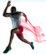 © master1305 - Full-length dynamic image of muscular, athletic man in motion, running, training isolated on transparent background. Concept of sport, action and motion, marathon, competition