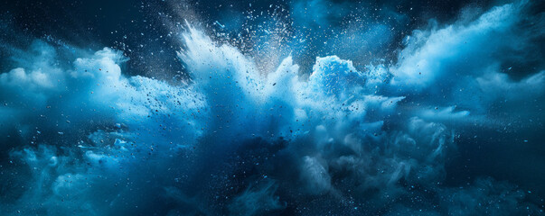 Blue color powder explosion splash with freeze