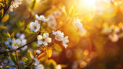 Sticker - Cherry branches blossoming in sunlight