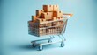 © Anupong - 3D, A shopping cart filled with cardboard boxes, representing online orders or deliveries. Online shopping, e-commerce, delivery, shipment, retail, business, logistics, fulfillment, shipping, purchase