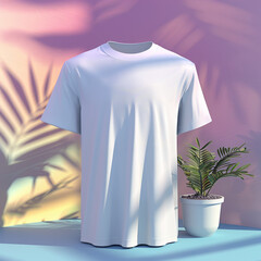 Wall Mural - White realistic T shirt mockup design on colorful modern background