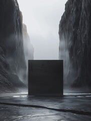 Wall Mural - A black cube floating in the air in surreal word