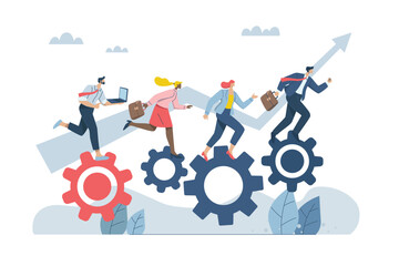 Wall Mural - Driving the concept of efficient work processes in business organizations, Successful teamwork, Team cooperation helps mission success, Teamwork helps drive the gears together. Vector design.