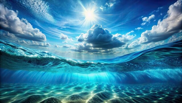Underwater blue ocean with a beautiful water wave , ocean, underwater, water wave, blue, sea, tranquil, peaceful