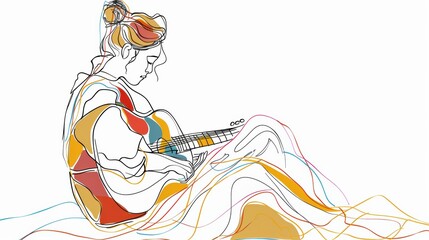 Canvas Print - A drawing of a woman playing a guitar