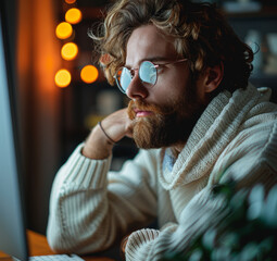 Wall Mural - a person, man  looking at his computer