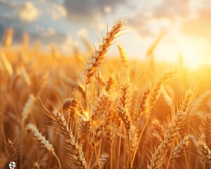 Wall Mural - golden wheat field bathed in autumn sunlight ready for harvest season
