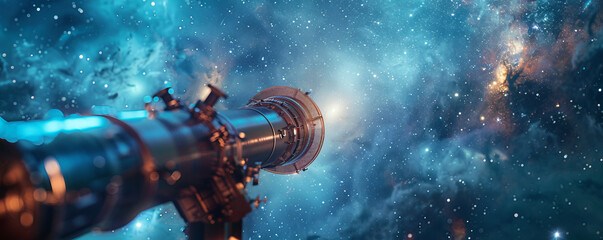 Wall Mural - A telescope peering into the depths of space, revealing galaxies and stars that are billions of years old.