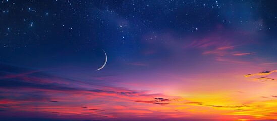Wall Mural - Sky night stars and moon, islamic night,sunset. Copy space image. Place for adding text or design