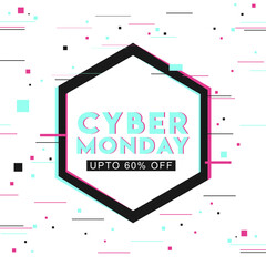 Wall Mural - typography of cyber monday with 60% discount offer on abstract hexagon pattern background can be use
